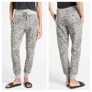 [Athleta] Heather Gray Balance Abstract Leopard Print Jogger Pants Size Medium M